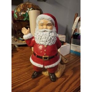 Vintage 1970s Ceramic Waving Santa Claus W/ Santa Sack Candy Dish Duncan Mold